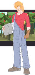 Size: 1975x4149 | Tagged: safe, artist:slipe, big macintosh, human, g4, beard, boots, clothes, facial hair, gloves, humanized, light skin, male, overalls, pants, shirt, shoes, solo, toothpick