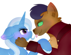 Size: 2480x1900 | Tagged: safe, artist:tricks-up-my-sleeve, capper dapperpaws, trixie, cat, unicorn, anthro, g4, my little pony: the movie, blushing, chest fluff, duo, ear blush, ear fluff, female, interspecies, male, sexy, shipping, simple background, straight, stupid sexy capper, stupid sexy trixie, transparent background, trixper, unshorn fetlocks