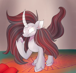 Size: 1700x1650 | Tagged: safe, artist:huffy26, oleander (tfh), classical unicorn, pony, unicorn, them's fightin' herds, atg 2018, cloven hooves, community related, female, glowing eyes, horn, loose hair, newbie artist training grounds, solo, unshorn fetlocks