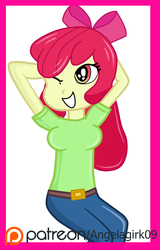 Size: 1280x2000 | Tagged: safe, artist:angelagirk08, apple bloom, equestria girls, g4, female, looking at you, one eye closed, simple background, solo, white background, wink