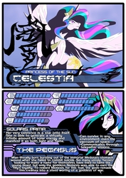 Size: 696x984 | Tagged: safe, artist:terry, princess celestia, alicorn, pony, g4, fan fiction fuel, reference sheet, the literal bottom of the productivity barrel, trading card