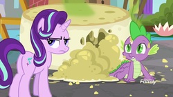 Size: 1920x1080 | Tagged: safe, screencap, spike, starlight glimmer, dragon, pony, unicorn, a matter of principals, g4, butt, cheese, duo, female, food, glimmer glutes, limburger cheese, male, mare, plot, smelly, stink lines, winged spike, wings