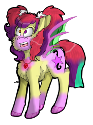 Size: 773x1033 | Tagged: safe, artist:mlpsonic156, apple bloom, aria blaze, pony, siren, g4, age progression, character to character, fin wings, gem, pigtails, simple background, siren gem, transformation, transparent background