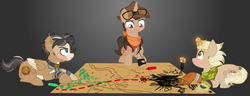 Size: 1024x392 | Tagged: safe, artist:superrosey16, pegasus, pony, unicorn, borderlands, clothes, handsome jack, hat, junkrat, magic, male, map, overwatch, ponified, prone, sniper, sniper (tf2), stallion, team fortress 2
