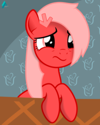 Size: 1800x2264 | Tagged: safe, artist:arifproject, oc, oc only, oc:downvote, earth pony, pony, derpibooru, g4, :s, derpibooru ponified, meta, ponified, simple background, solo, unamused, vector, wavy mouth