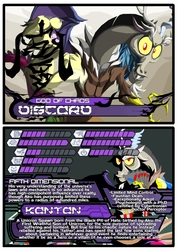 Size: 696x984 | Tagged: safe, artist:terry, discord, draconequus, g4, fan fiction fuel, reference sheet, the literal bottom of the productivity barrel, trading card