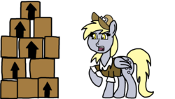 Size: 1920x1080 | Tagged: safe, artist:cherry1cupcake, derpy hooves, pegasus, pony, g4, boxes, clothes, mailmare, surprised