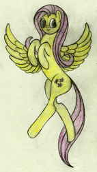 Size: 765x1348 | Tagged: safe, artist:mfg637, fluttershy, pony, g4, female, flying, simple background, solo, traditional art