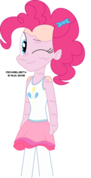 Size: 3500x6840 | Tagged: safe, artist:michaelsety, pinkie pie, equestria girls, g4, my little pony equestria girls: better together, bodypaint, clothes, female, looking at you, one eye closed, simple background, skirt, solo, transparent background, wink