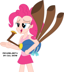 Size: 3500x3959 | Tagged: safe, artist:michaelsety, pinkie pie, human, g4, yakity-sax, female, high res, humanized, scene interpretation, simple background, solo, transparent background, yovidaphone