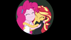 Size: 1280x720 | Tagged: safe, screencap, pinkie pie, sunset shimmer, all the world's off stage, equestria girls, equestria girls series, g4, all the world's off stage: pinkie pie, hug, iris out