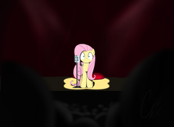 Size: 4924x3600 | Tagged: safe, artist:theravencriss, fluttershy, pegasus, pony, g4, atg 2018, female, microphone, newbie artist training grounds, solo, stage, stage fright