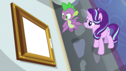 Size: 1280x720 | Tagged: safe, edit, edited screencap, screencap, spike, starlight glimmer, alicorn, dragon, pony, a matter of principals, g4, bust, portrait, simple background, template, transparent background, winged spike, wings