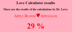 Size: 597x265 | Tagged: safe, apple bloom, applejack, g4, applecest, female, heart, incest, lesbian, love calculator, ship:bloomjack, shipping