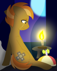 Size: 1224x1536 | Tagged: safe, artist:leanne264, button mash, earth pony, pony, g4, candle, colt, crying, male, sad, solo