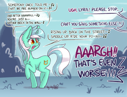 Size: 2520x1920 | Tagged: safe, artist:dsp2003, bon bon, lyra heartstrings, sweetie drops, pony, unicorn, g4, 30 minute art challenge, all star (song), angry, another brick in the wall, blushing, bon bon is not amused, cute, david christie, dialogue, ear fluff, ear worm, eye of the tiger, female, implied bon bon, l.u.l.s., lazytown, leg fluff, looking back, lyrabetes, mare, music notes, oasis (band), offscreen character, open mouth, pink floyd, pure unfiltered evil, raised hoof, saddle up, shoulder fluff, signature, silly, silly pony, singing, single panel, smash mouth, smiling, solo focus, somebody once told me, song reference, survivor (band), text, the wall, unamused, we are number one, wonderwall, yelling