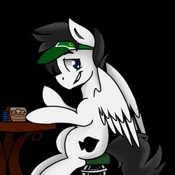 Size: 1280x1280 | Tagged: safe, artist:klayoh, oc, oc only, oc:ace shuffle, pegasus, pony, black background, looking at you, male, simple background, solo, stallion