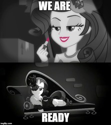 Size: 500x562 | Tagged: safe, edit, edited screencap, screencap, rarity, equestria girls, g4, my little pony equestria girls: better together, rarity investigates, rarity investigates: the case of the bedazzled boot, rarity investigates: the case of the bedazzled boot: trixie, season 5, detective rarity, monochrome, self ponidox, selfcest, ship:rararararara, shipping