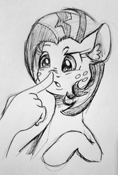 Size: 1741x2576 | Tagged: safe, artist:smirk, babs seed, earth pony, pony, g4, boop, monochrome, traditional art