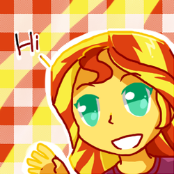 Size: 300x300 | Tagged: safe, artist:スカイ, sunset shimmer, equestria girls, g4, female, hi, looking at you, solo