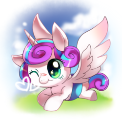 Size: 500x500 | Tagged: safe, artist:スカイ, princess flurry heart, alicorn, pony, g4, baby, baby pony, cute, diaper, female, filly, flurrybetes, foal, heart, solo