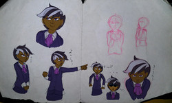 Size: 1280x768 | Tagged: safe, artist:aa, oc, oc only, oc:samoa, human, ace attorney, barely pony related, clothes, crossover, dark skin, female, human female, humanized, humanized oc, japanese, phoenix wright, solo, text