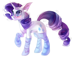 Size: 2514x2000 | Tagged: safe, artist:jun1313, rarity, pony, unicorn, g4, clothes, female, high res, mare, messy hair, raised hoof, simple background, socks, solo, thigh highs, transparent background