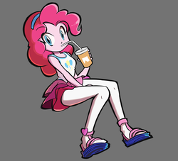 Size: 1100x1000 | Tagged: safe, artist:rvceric, pinkie pie, equestria girls, g4, my little pony equestria girls: better together, clothes, cute, diapinkes, drink, drinking, female, gray background, legs, simple background, soda, solo, straw