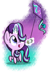 Size: 1024x1536 | Tagged: safe, artist:vcm1824, starlight glimmer, pony, unicorn, g4, chibi, cute, female, glimmerbetes, kite, looking up, mare, simple background, smiling, solo, transparent background