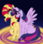 Size: 888x899 | Tagged: safe, artist:estelariaofthestars, artist:opossum-stuff, sunset shimmer, twilight sparkle, alicorn, pony, unicorn, g4, collaboration, cuddling, female, happy, lesbian, looking at each other, ship:sunsetsparkle, shipping, smiling, twilight sparkle (alicorn)