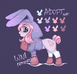 Size: 1400x1350 | Tagged: safe, artist:winter_nacht, oc, pony, adoptable, bunny ears, clothes, commission, cute, hoodie, hoof boots, stockings, thigh highs