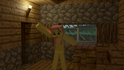 Size: 3840x2160 | Tagged: safe, fluttershy, g4, 3d, blender, blender cycles, female, high res, minecraft, render, solo, waving