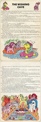 Size: 675x1980 | Tagged: safe, official comic, applejack (g1), baby blossom, baby cotton candy, cherries jubilee, majesty, sea shimmer, tootsie, sea pony, g1, my little pony vol. 1, my little pony vol. 1 #106, official, baby sea pony, beach, cake, cave, female, flower, food, picnic, playing, sand sculpture, story, that pony sure does love flowers, the wishing cave, wish magic, wishing