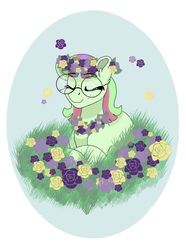 Size: 816x1098 | Tagged: safe, artist:pastel-charms, oc, oc only, oc:pansy everfree, earth pony, pony, adopted offspring, eyes closed, female, glasses, mare, parent:twilight sparkle, prone, solo