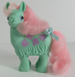 Size: 589x600 | Tagged: safe, cha cha, llama, g1, bow, female, irl, photo, pony friends, solo, tail bow, toy