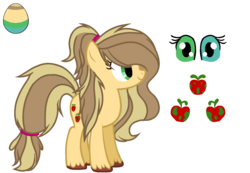 Size: 1500x1038 | Tagged: safe, artist:walkercassie, oc, oc only, oc:poisoned apples, earth pony, pony, base used, egg, female, heterochromia, mare, offspring, parent:applejack, parent:caramel, parents:carajack, reference sheet, simple background, solo, transparent background, unshorn fetlocks