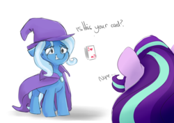 Size: 1280x905 | Tagged: safe, artist:pucksterv, starlight glimmer, trixie, pony, unicorn, g4, atg 2018, card, female, magic, mare, newbie artist training grounds, smiling