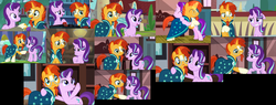 Size: 5400x2044 | Tagged: safe, screencap, starlight glimmer, sunburst, celestial advice, g4, the parent map, uncommon bond, clothes, collage, duo, female, glasses, male, robe, shipping fuel, sunburst's cloak, sunburst's glasses