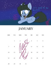 Size: 594x842 | Tagged: safe, artist:exxie, oc, oc only, oc:abstract module, birthday art, calendar, colored, january, new year, simple background, talking to viewer