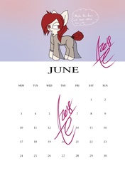Size: 594x842 | Tagged: safe, artist:exxie, oc, oc:har blair, birthday art, calendar, colored, june, simple background, thinking, thought bubble