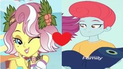 Size: 420x235 | Tagged: safe, edit, edited screencap, screencap, pearl pompadour, pilot pearl, vignette valencia, equestria girls, equestria girls specials, g4, my little pony equestria girls: better together, my little pony equestria girls: rollercoaster of friendship, background human, crack shipping, cropped, discovery family logo, female, heart, male, pearlencia, shipping, shipping domino, straight