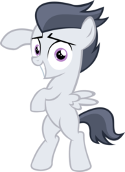 Size: 907x1245 | Tagged: safe, artist:red4567, editor:red4567, rumble, pegasus, pony, g4, bipedal, colt, foal, looking at you, male, nervous, nervous smile, simple background, smiling, solo, teeth, transparent background, vector, wings