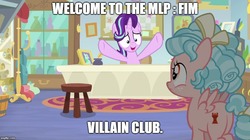 Size: 888x499 | Tagged: safe, edit, edited screencap, screencap, cozy glow, starlight glimmer, pegasus, pony, g4, marks for effort, duo, female, filly, guidance counselor, image macro, imgflip, meme, she's evil
