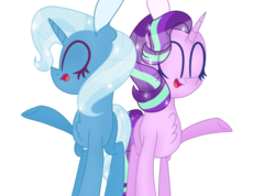 Size: 1024x731 | Tagged: safe, artist:shootingstarthepony, starlight glimmer, trixie, g4, female, lesbian, ship:startrix, shipping, simple background, transparent background