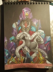 Size: 1926x2596 | Tagged: safe, artist:skyggetheumbrum, king sombra, pony, g4, bad end, comic cover, jewelry, looking at you, male, redraw, sitting, solo, stallion, the bad guy wins, throne, tiara, traditional art