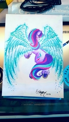 Size: 2120x3770 | Tagged: safe, artist:skyggetheumbrum, starlight glimmer, alicorn, pony, unicorn, g4, alicornified, artificial wings, augmented, cutie mark, female, high res, horseshoes, large wings, magic, magic wings, mare, race swap, solo, starlicorn, traditional art, wings