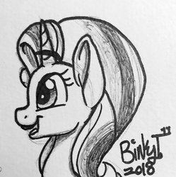 Size: 1830x1834 | Tagged: safe, artist:binkyt11, derpibooru exclusive, starlight glimmer, pony, g4, bust, female, mare, side view, signature, smiling, solo, traditional art