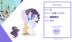 Size: 1023x601 | Tagged: safe, artist:onedayhm, oc, oc only, oc:aurora, draconequus, hybrid, color palette, draconequus oc, female, interspecies offspring, offspring, parent:discord, parent:princess celestia, parents:dislestia, reference sheet, solo