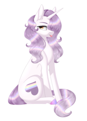 Size: 2105x2921 | Tagged: safe, artist:ohhoneybee, oc, oc only, oc:holly glamorosa, pony, unicorn, female, high res, mare, simple background, sitting, solo, tongue out, transparent background