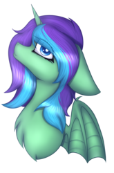 Size: 2640x4000 | Tagged: safe, artist:mimihappy99, oc, oc only, oc:arya, alicorn, bat pony, bat pony alicorn, pony, art trade, bust, female, mare, simple background, solo, transparent background